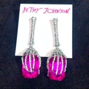 Betsey Johnson Fuchsia and Silver Crystal Earrings